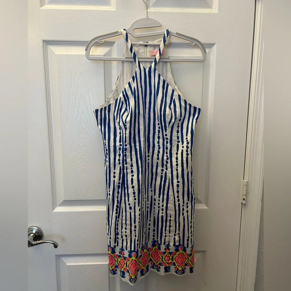 ! Lilly Pulitzer Iveigh Dress Blue Crush Bay Stripe sz 2 - Picture 2 of 7
